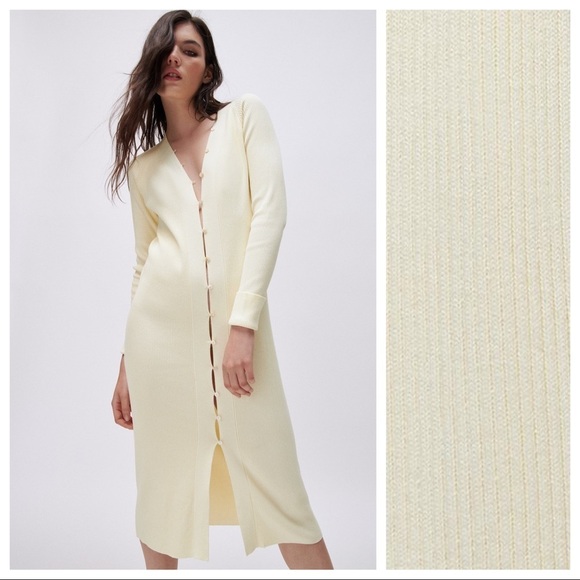NWT. Zara Light Yellow Long Knit Viscose Blend Cardigan. Size M. - Picture 3 of 10